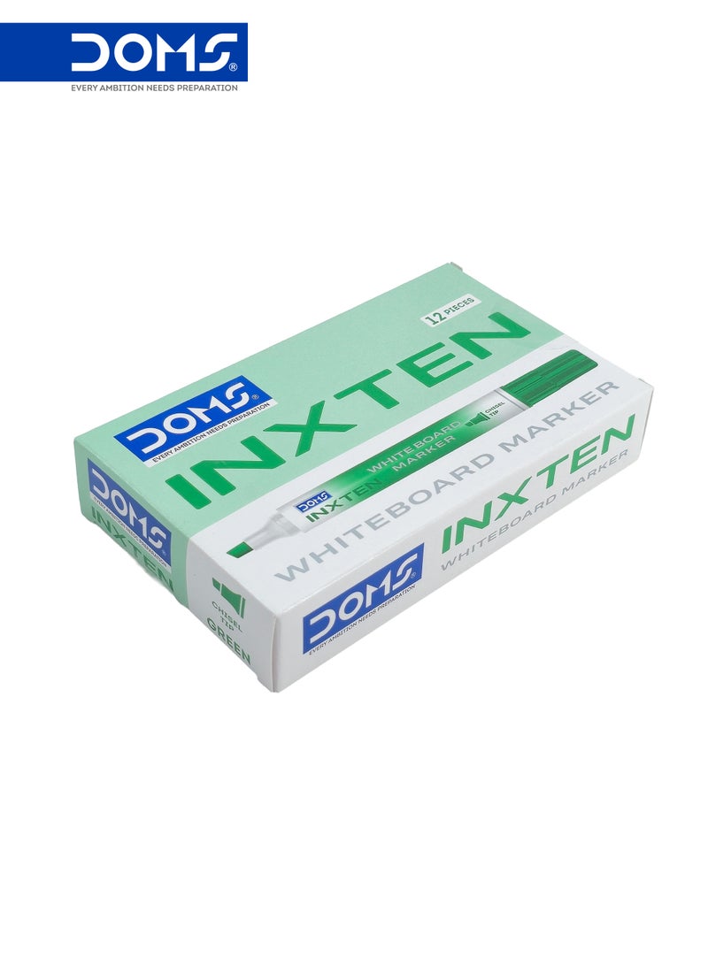 DOMS Whiteboard Marker Pen, Chisel Tip, Green Ink, INXTEN Series, Pack of 12 - Image 2